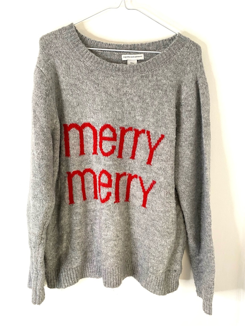 Cupcakes & Cashmere Merry Merry Grey Red Christmas Holiday Sweater